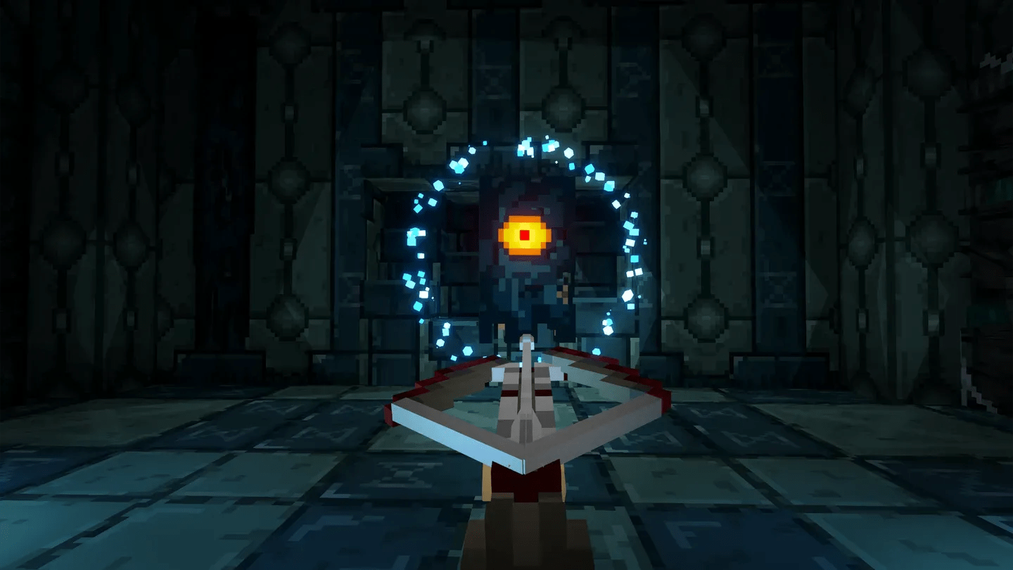 Ancient Dungeon Meta Quest glowing portal and sword in a dark voxel dungeon