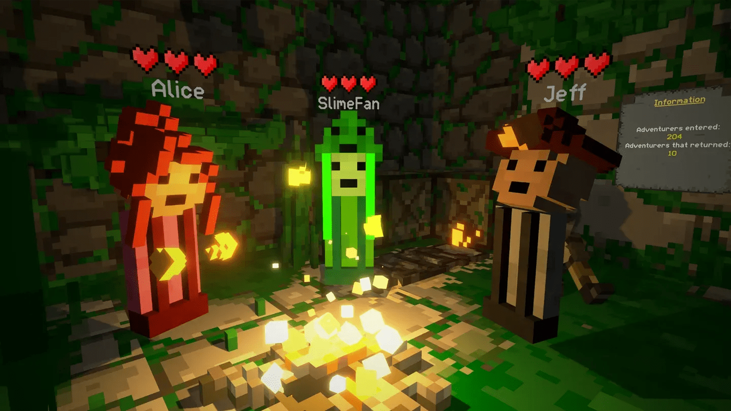 Ancient Dungeon Meta Quest co-op party characters standing together in voxel style