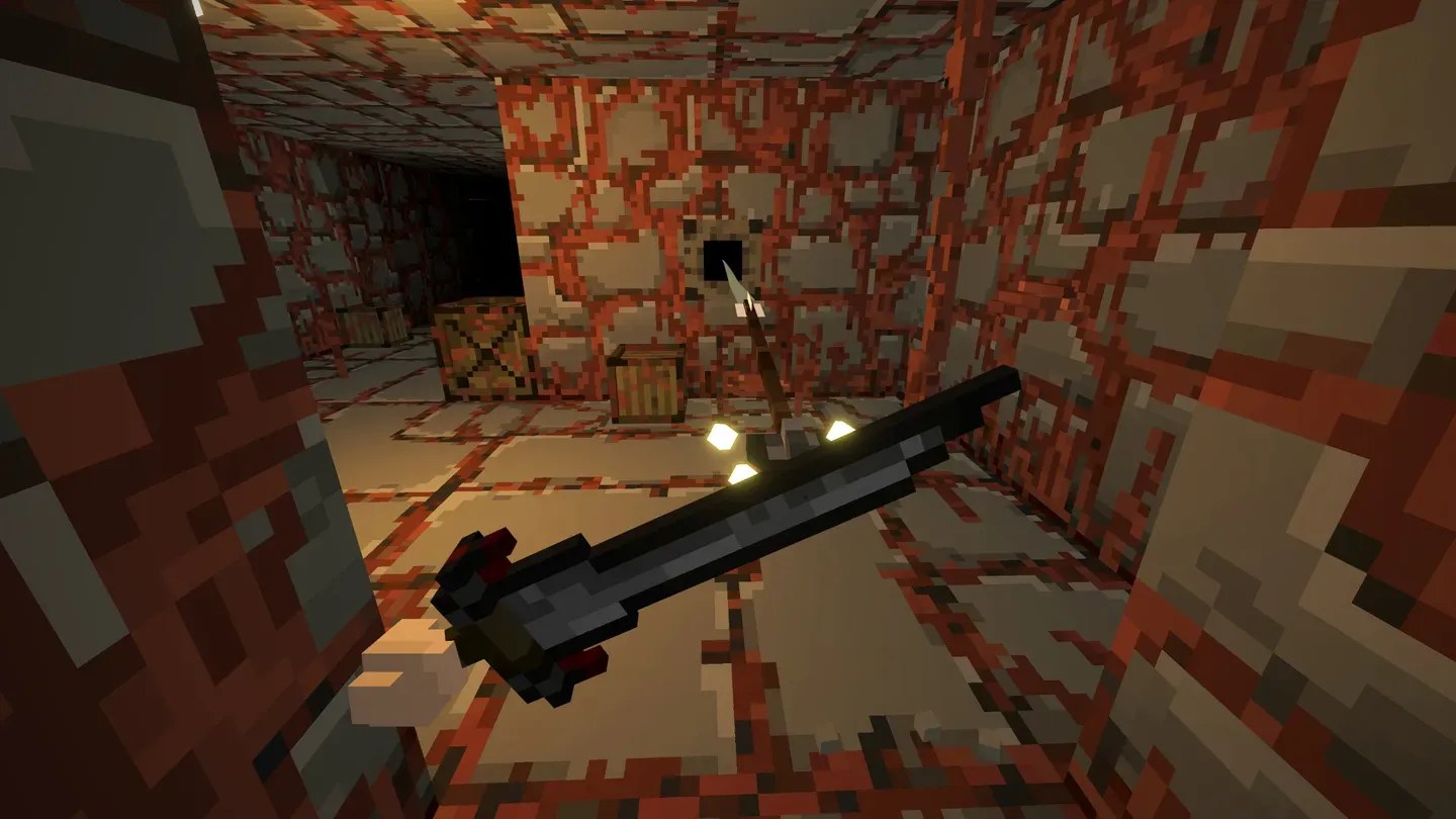 Ancient Dungeon Meta Quest first-person sword and dagger combat in a voxel dungeon
