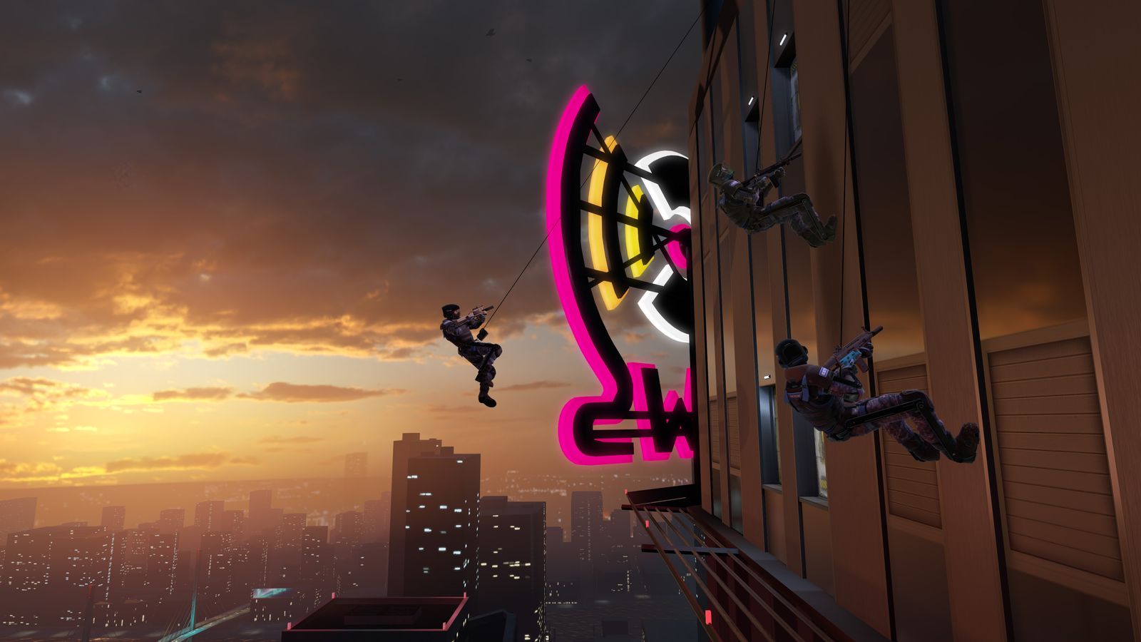 Breachers VR rappelling down a skyscraper before a tactical breach