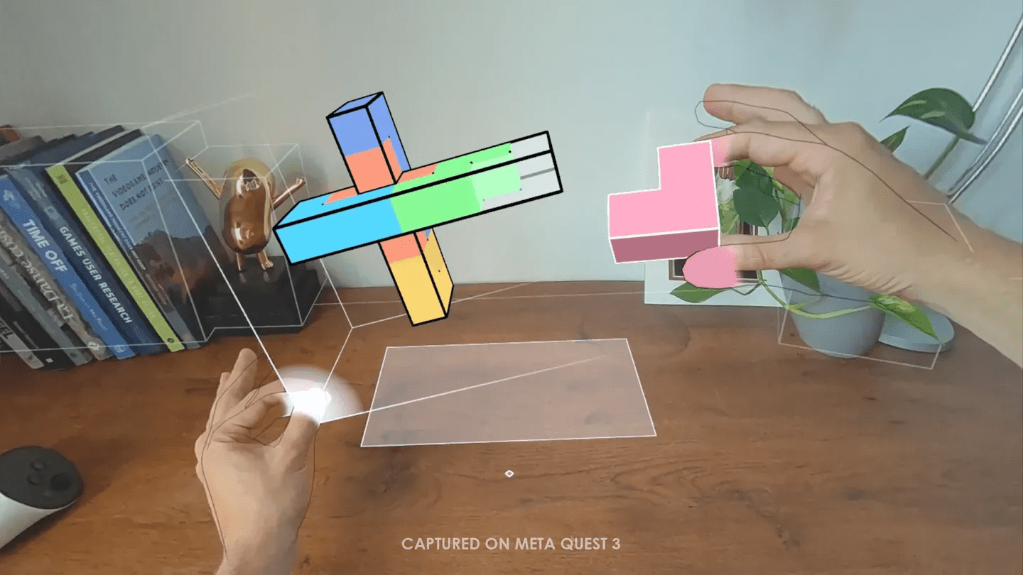Cubism Meta Quest colorful blocks being assembled into a 3D puzzle shape