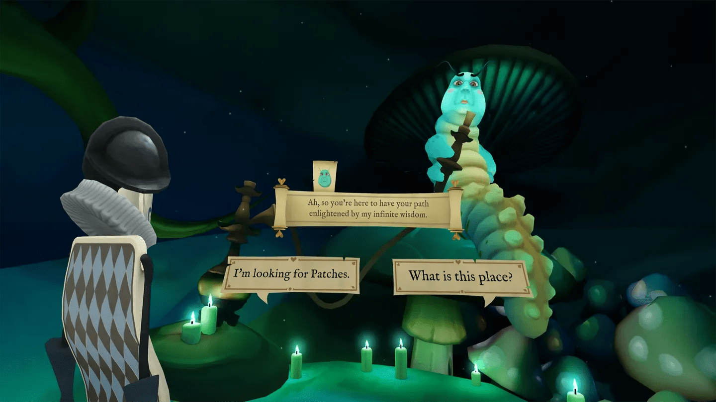 Down the Rabbit Hole Meta Quest Wonderland path choice puzzle with signposts