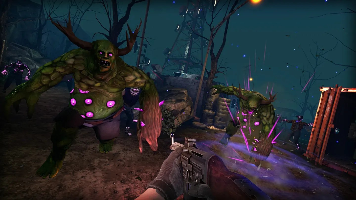 Drop Dead The Cabin Meta Quest close zombie encounter with flashlight and gunfire
