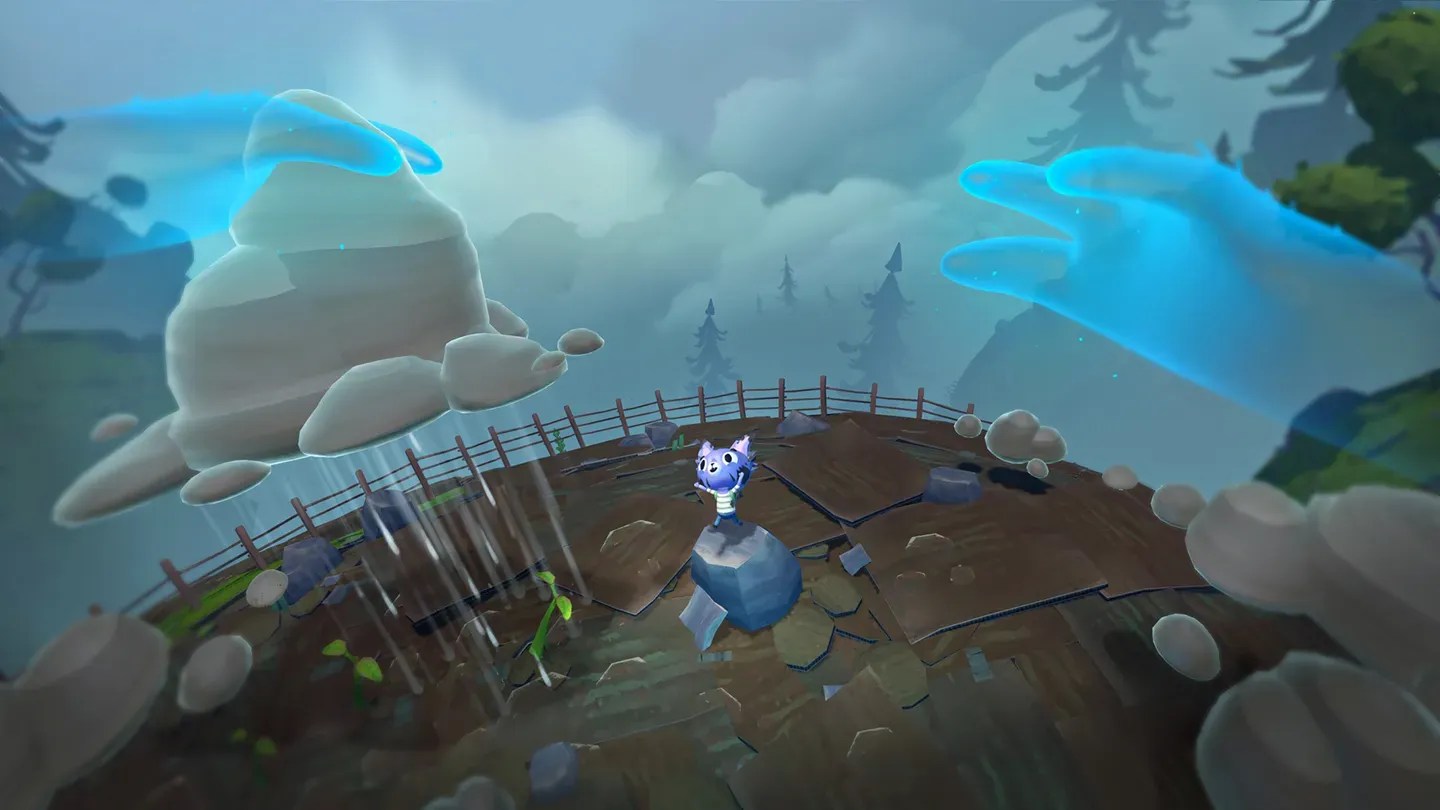Ghost Giant Meta Quest giant ghost hands helping Louis near a bridge