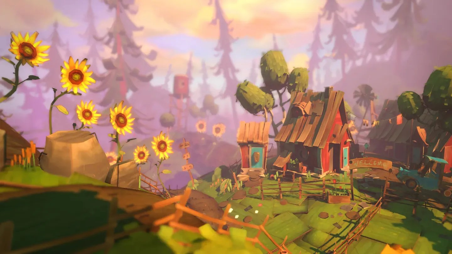 Ghost Giant Meta Quest warm village house with sunflowers