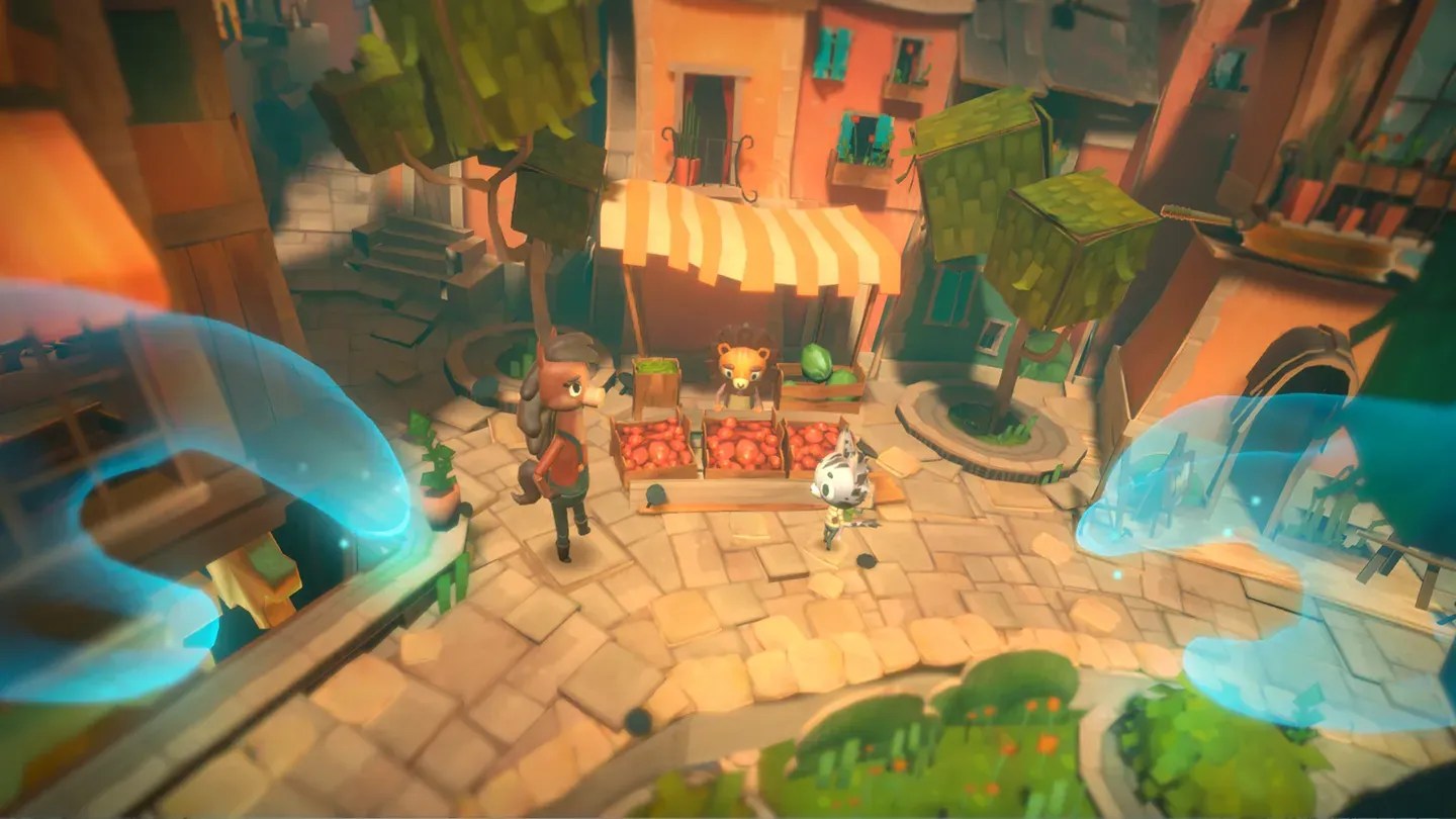 Ghost Giant Meta Quest town square diorama with ghost hands around characters