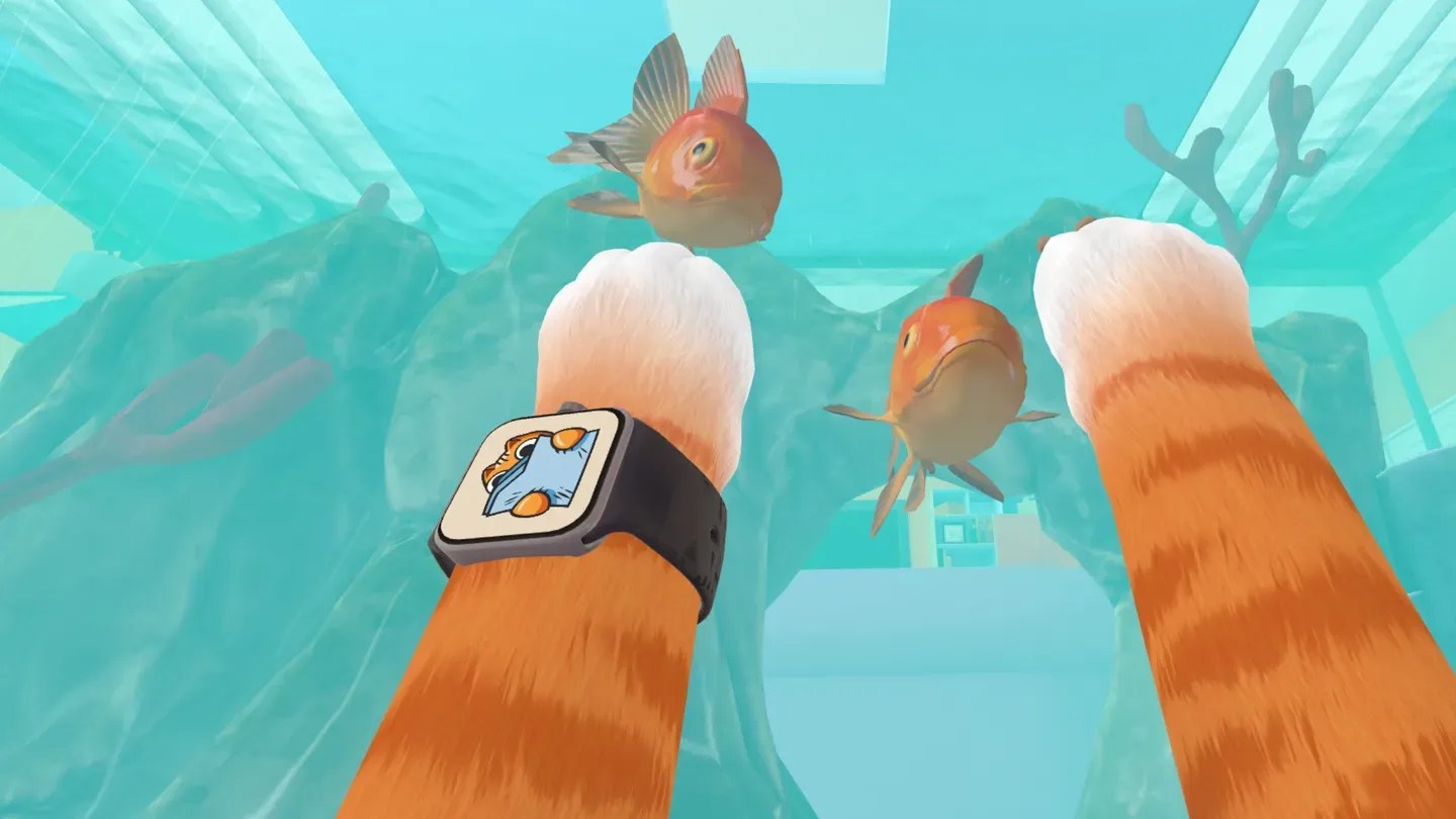 I Am Cat Meta Quest playful cat paws reaching toward fish