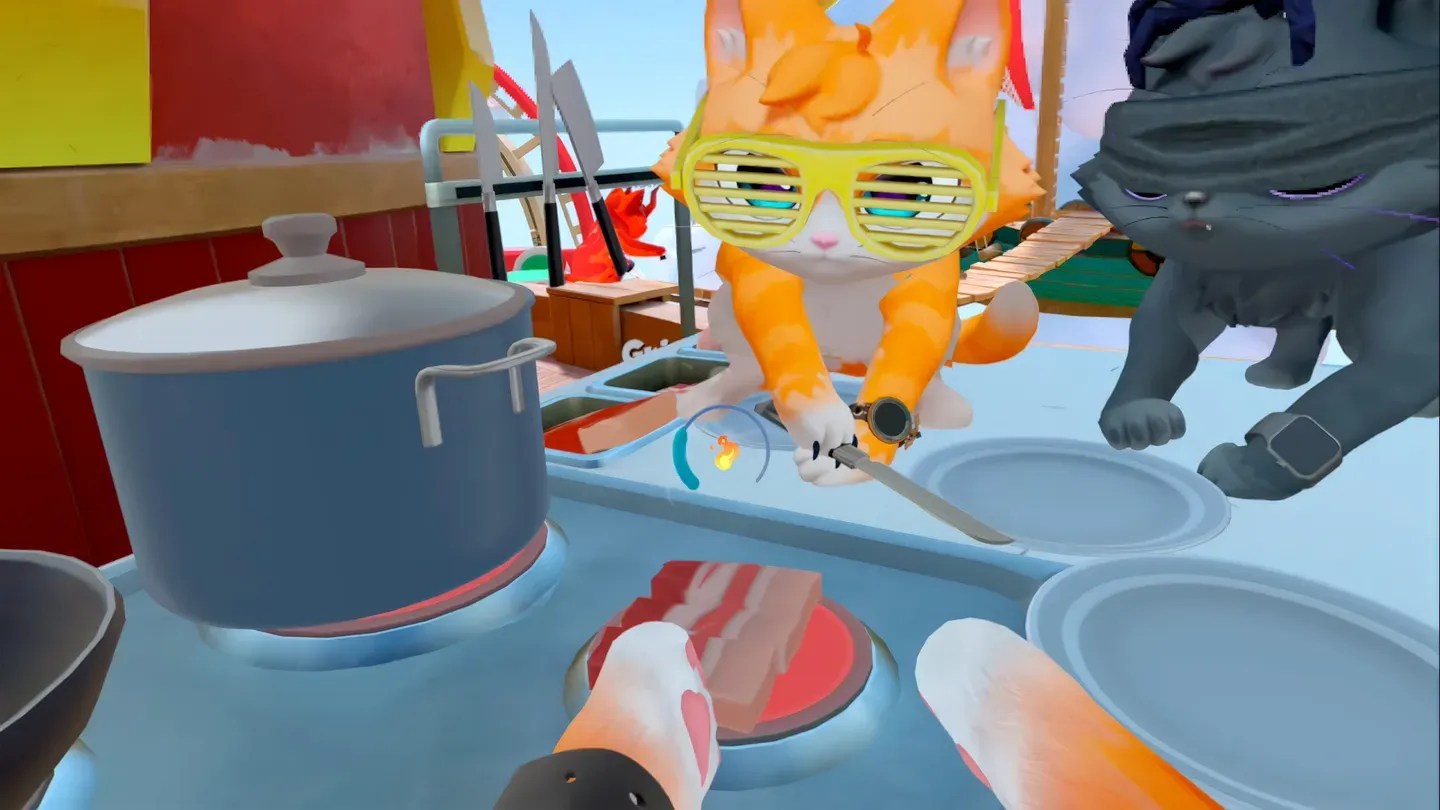 I Am Cat Meta Quest kitchen chaos gameplay scene from a cat perspective