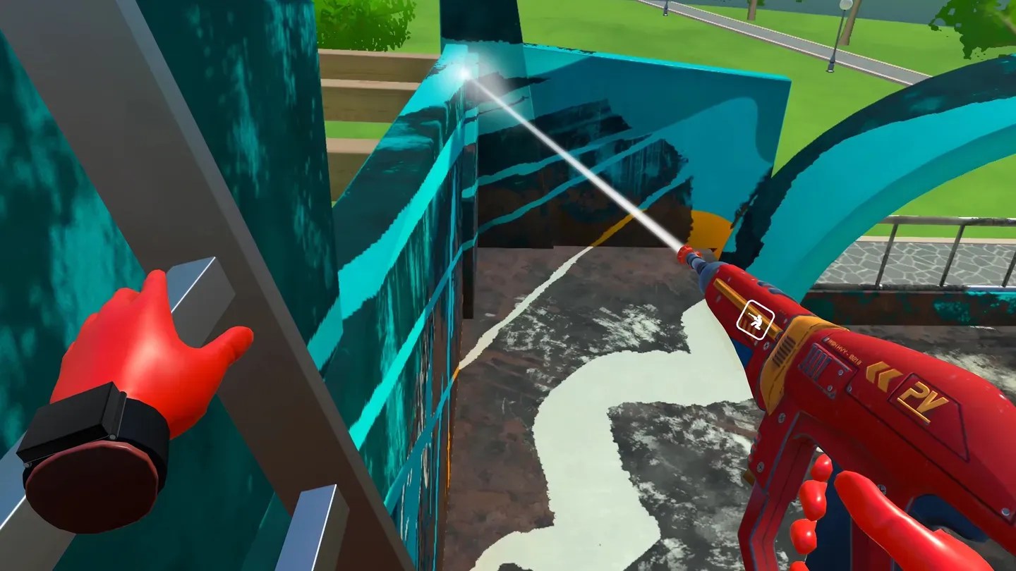 PowerWash Simulator VR Meta Quest close-up window cleaning with water spray