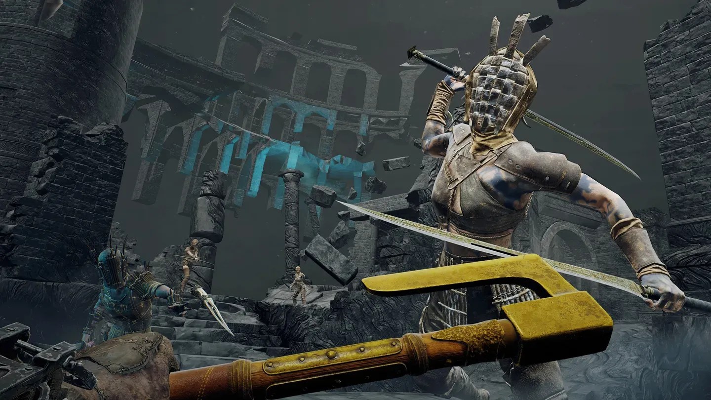Skydance's BEHEMOTH Meta Quest player using a grappling hook during melee combat