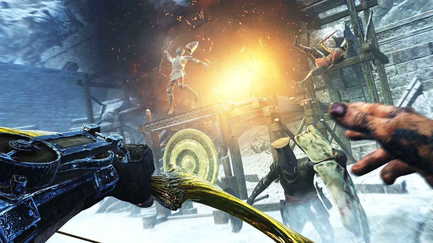Skydance's BEHEMOTH Meta Quest icy combat scene with bow and glowing enemy attack