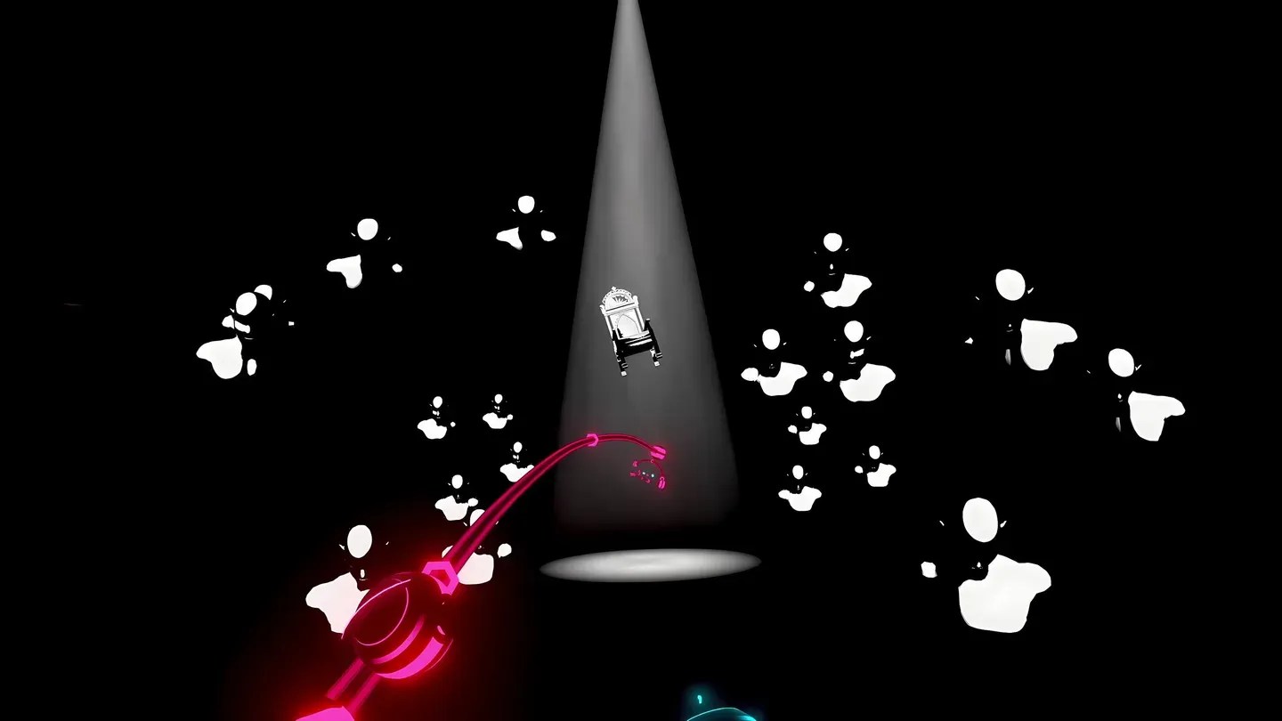 Synth Riders Meta Quest note flow gameplay with glowing rails and targets