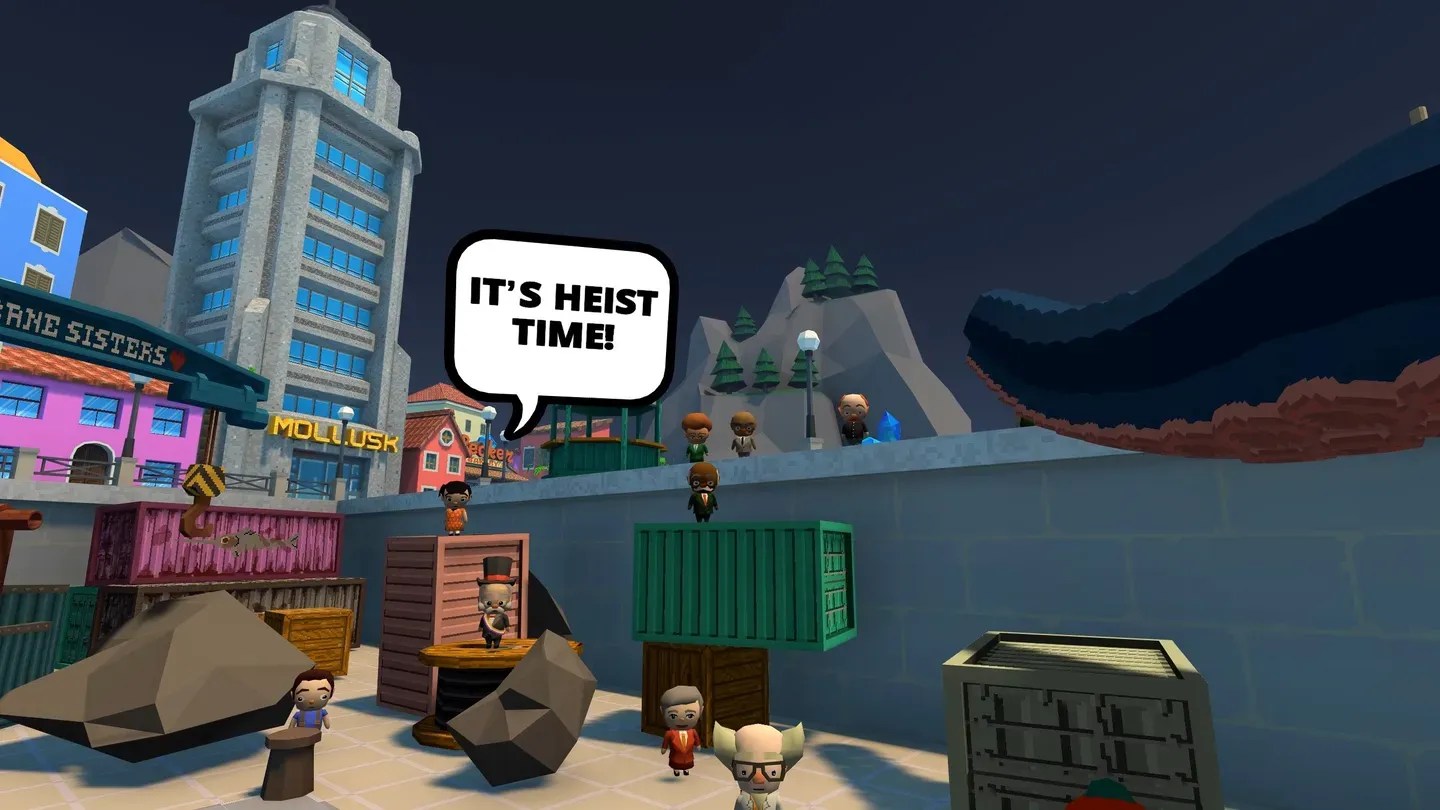Tentacular Meta Quest city mission scene with characters and giant tentacle at night