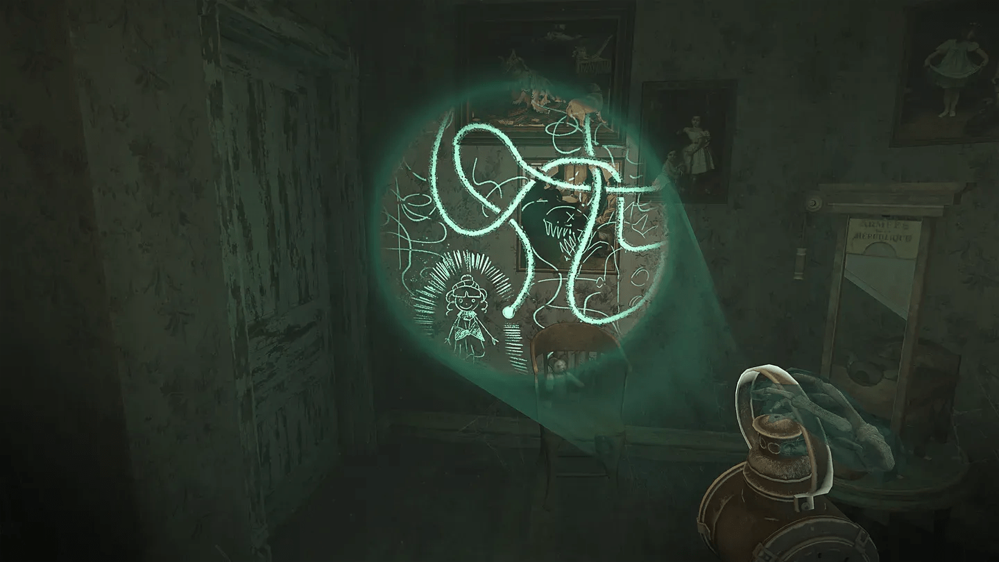 The 7th Guest VR Meta Quest ghostly puzzle symbol in a dark room