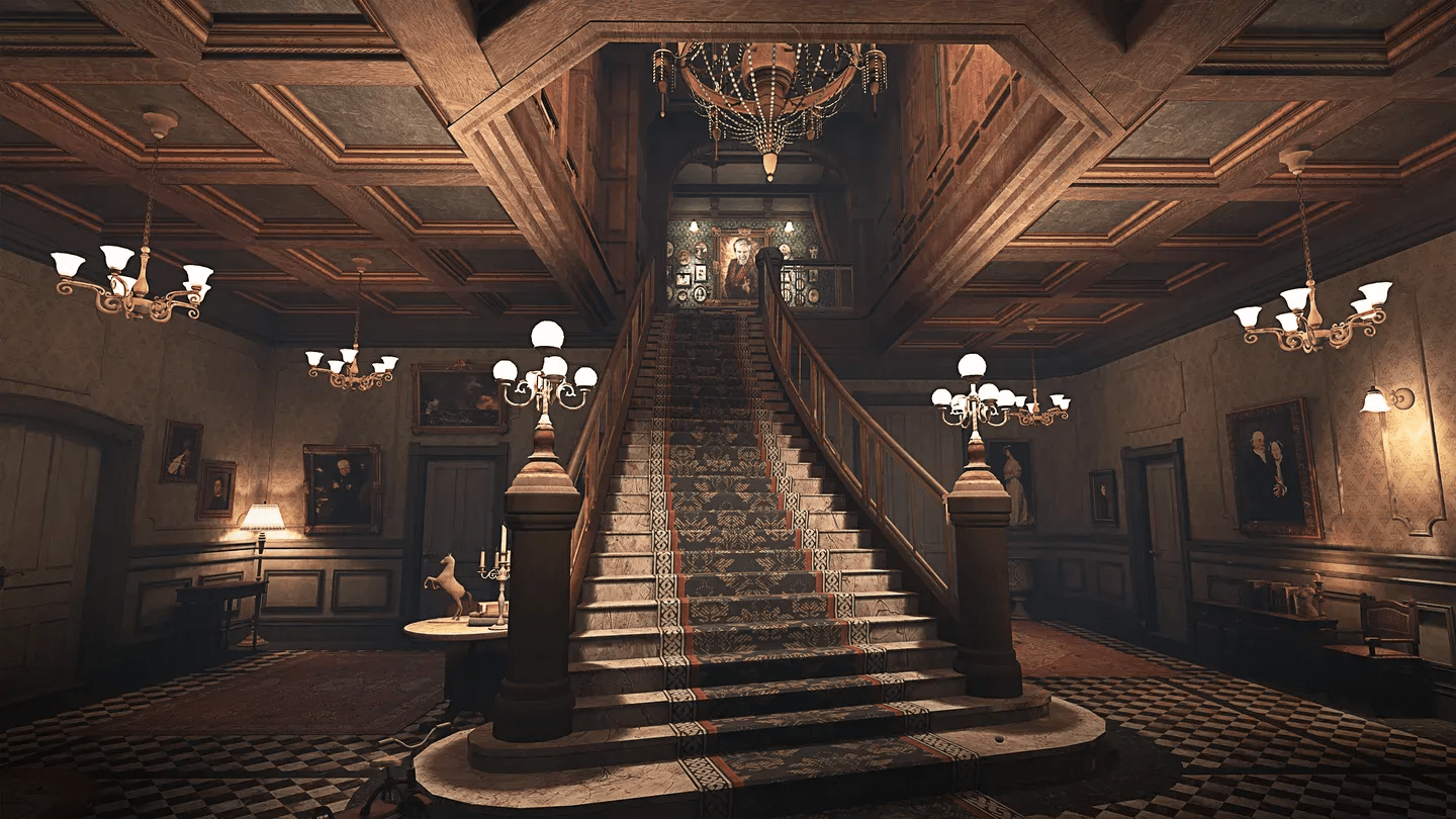 The 7th Guest VR Meta Quest grand staircase inside Stauf mansion