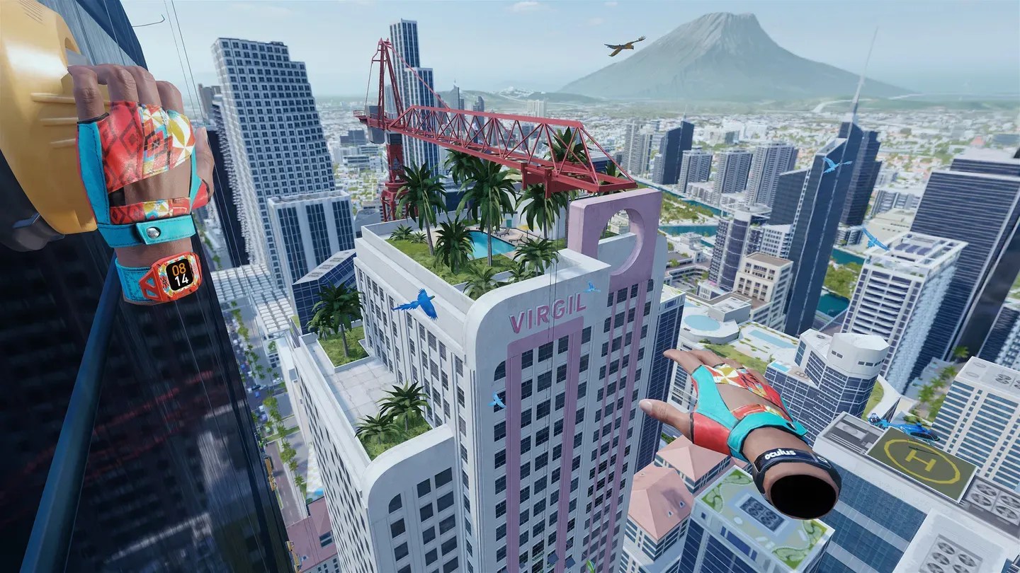 The Climb 2 Meta Quest city rooftop climbing view with skyscrapers