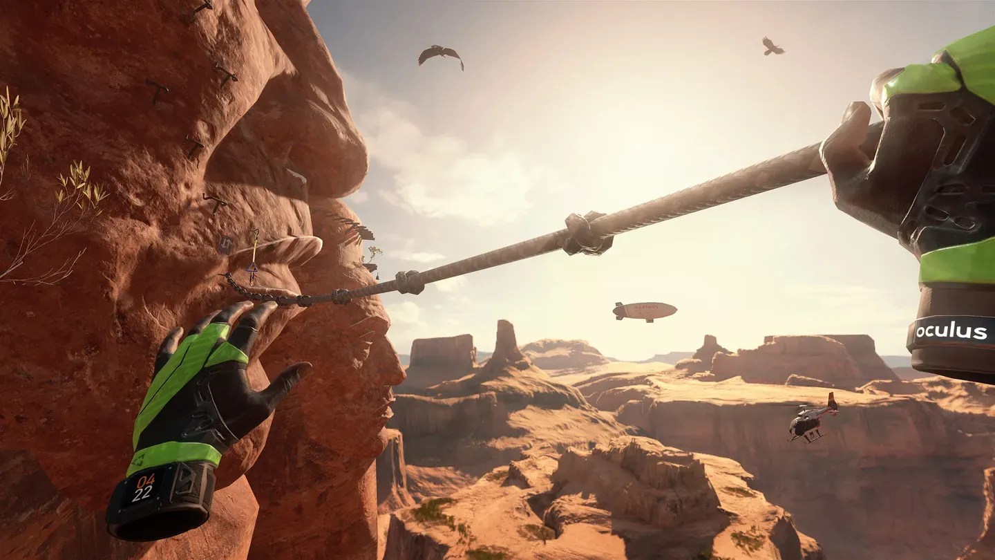 The Climb 2 Meta Quest desert route with zipline and canyon scenery
