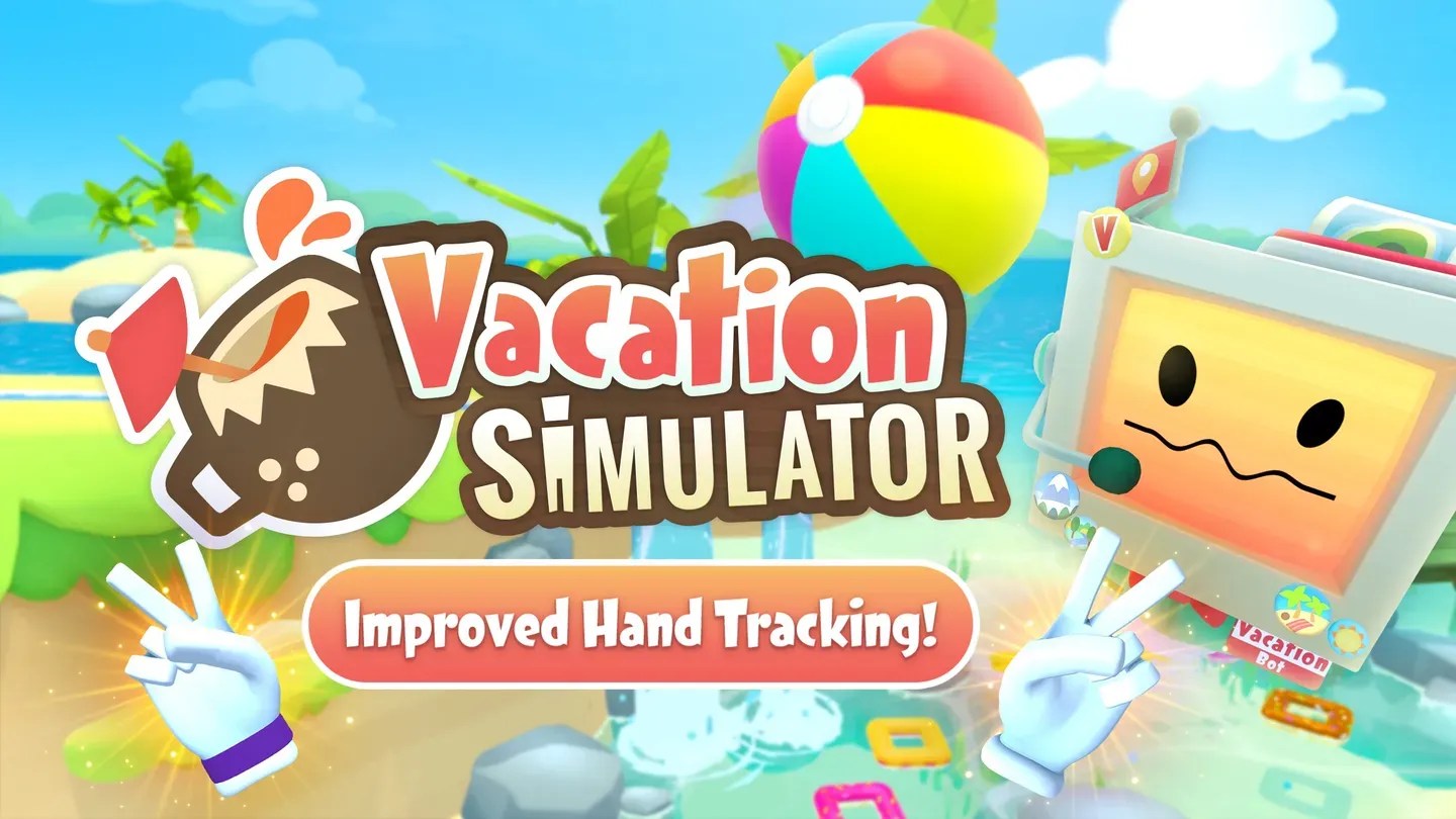 Vacation Simulator Meta Quest improved hand tracking update image with beach background