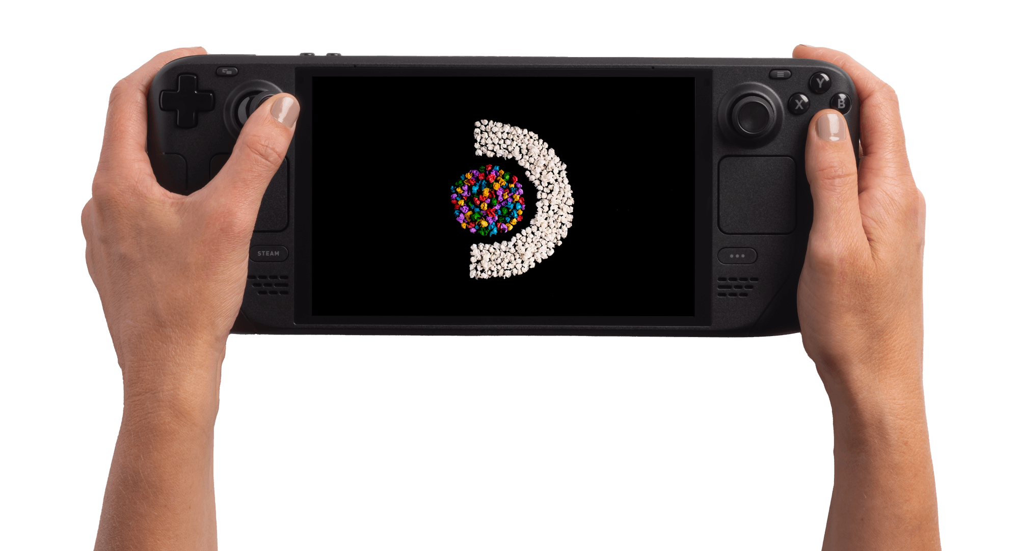 Steam Deck OLED held in two hands